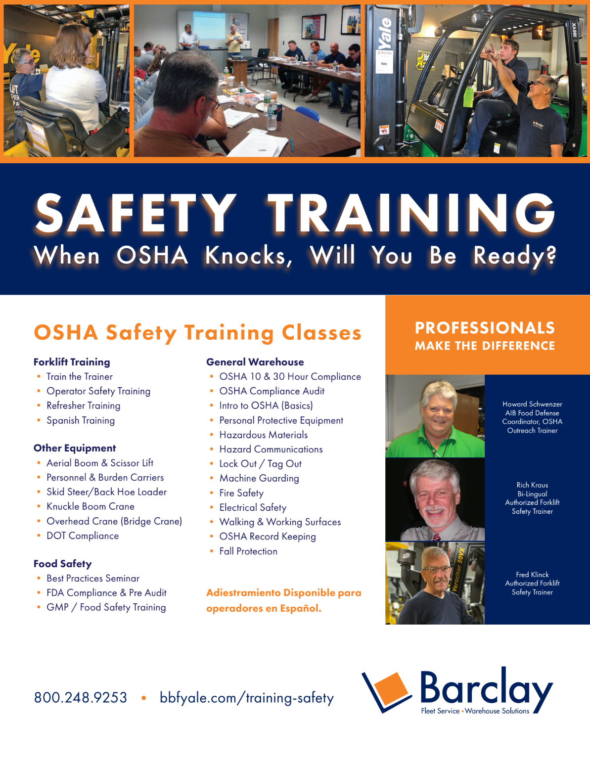 List of safety training classes that Barclay offers.